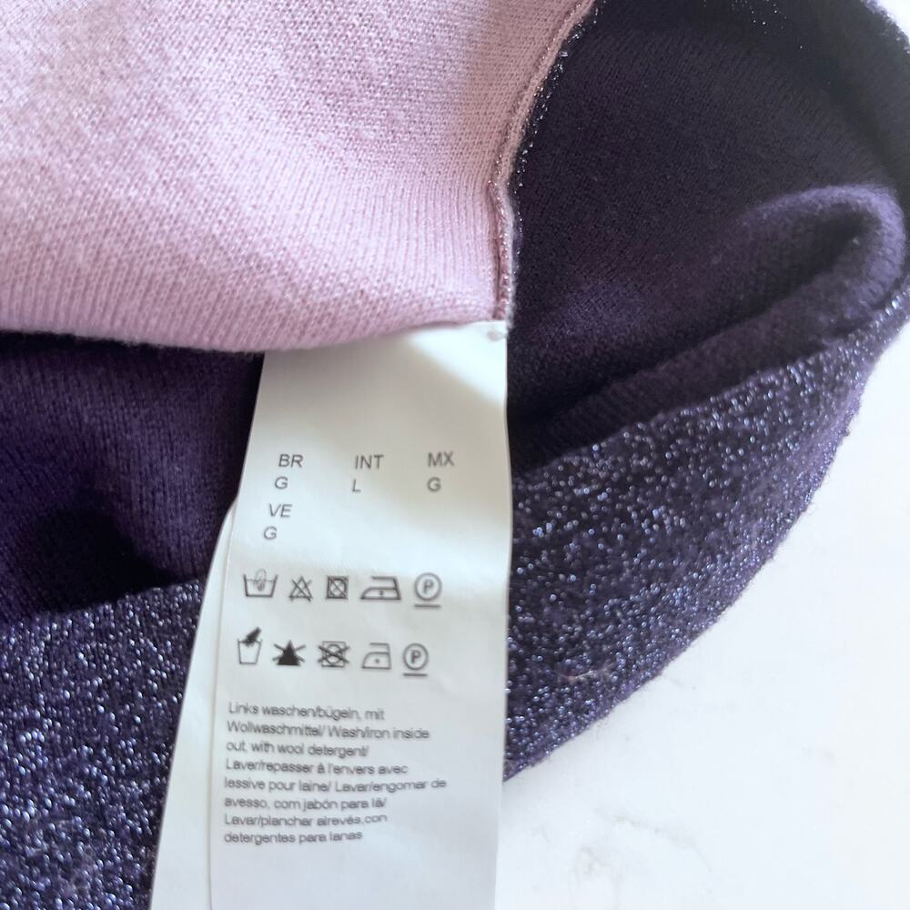HUGO BOSS Colorblock Top Sweater Pink Purple Black Metallic Wool Blend Large - Picture 7 of 9